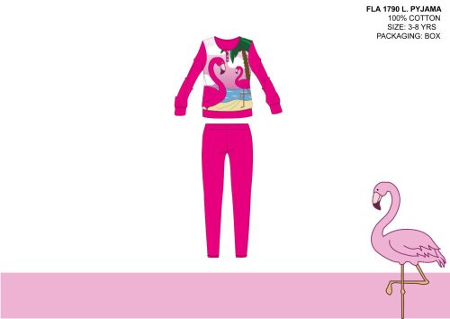 Flamingó vékony pamut gyerek pizsama - jersey pizsama - pink - 104