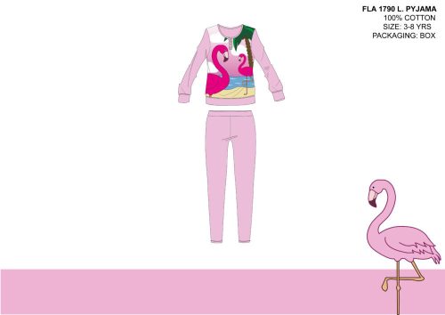 Flamingó vékony pamut gyerek pizsama - jersey pizsama - világosrózsaszín - 104