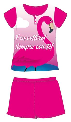 Flamingó nyári rövid ujjú gyerek pizsama - pamut jersey pizsama - pink - 110