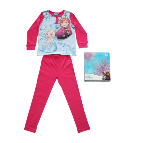Hosszú vékony pamut gyerek pizsama - Jégvarázs - Anna és Elza mintával Jersey - pink - 134