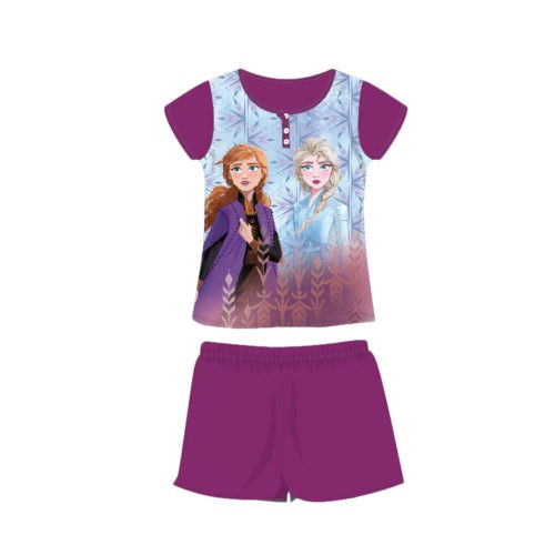 Nyári rövid ujjú gyerek pamut pizsama - Disney Jégvarázs - Anna és Elza - sötétlila - 104