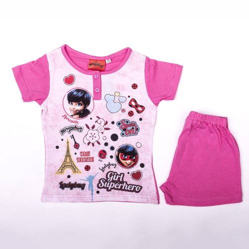 Pigiama per bambini in cotone a maniche corte - Le avventure di Coccinella e il Gatto Nero - rosa - 128