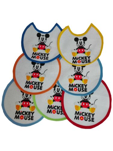 Mickey egér baba előke 7 darab/csomag - pamut előke - világoskék-középkék-sötétkék-sárga-narancssárga-piros-zöld