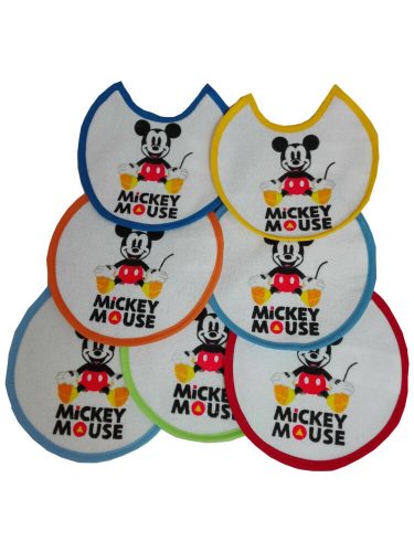 Bavete bebe Mickey Mouse 7 buc/pachet - baveta bumbac - 16x16 - albastru deschis-albastru mediu-albastru inchis-galben-portocaliu-rosu-verde