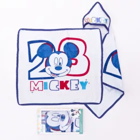   Mickey Mouse Baby-Kapuzenhandtuch - Baumwoll-Babyhandtuch - weiß-dunkelblau