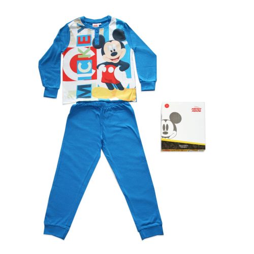 Hosszú vékony pamut gyerek pizsama - Mickey egér - Jersey - középkék - 122