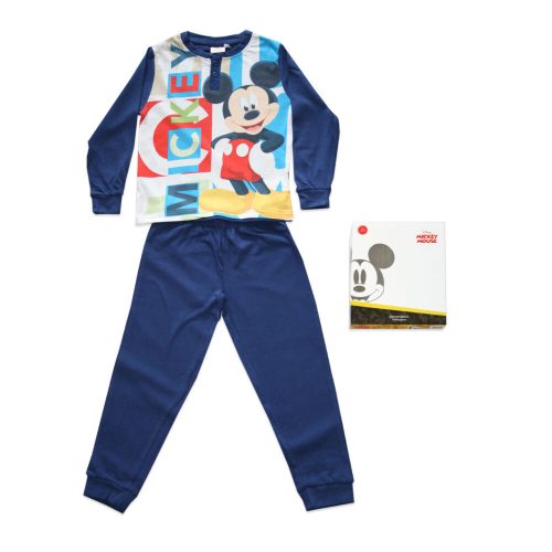 Hosszú vékony pamut gyerek pizsama - Mickey egér - Starts felirattal - Jersey - sötétkék - 116