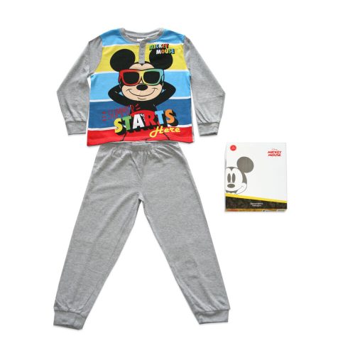 Hosszú vékony pamut gyerek pizsama - Mickey egér - Jersey - szürke - 122