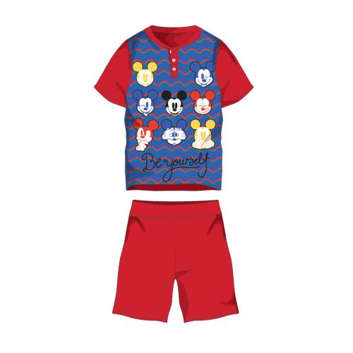 Nyári rövid ujjú gyerek pamut pizsama - Disney Mickey egér - Be yourself felirattal - piros - 110