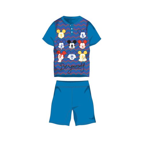 Nyári rövid ujjú gyerek pamut pizsama - Disney Mickey egér - Be yourself felirattal - középkék - 104