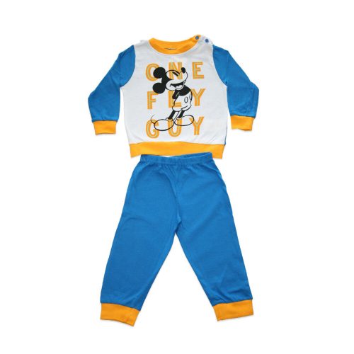Hosszú vékony pamut baba pizsama - Mickey egér - One fly guy felirattal - Jersey - középkék - 80
