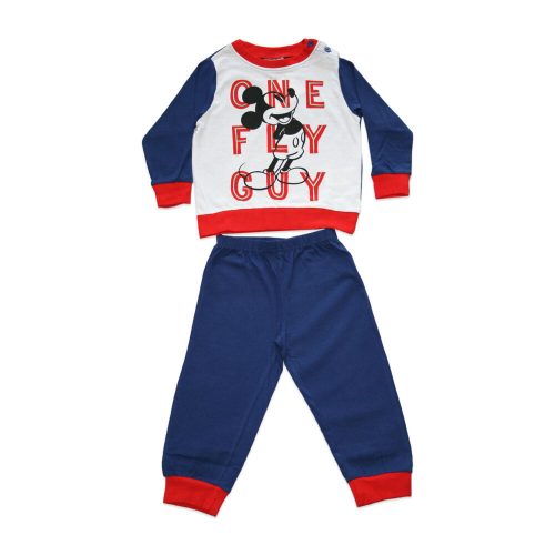 Hosszú vékony pamut baba pizsama - Mickey egér - One fly guy felirattal - Jersey - sötétkék-piros - 80