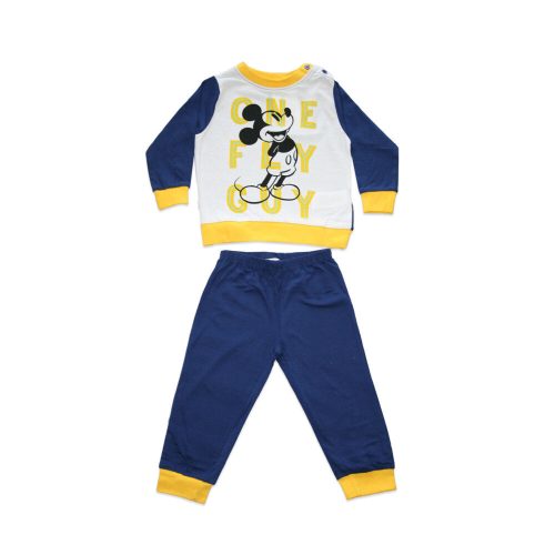 Hosszú vékony pamut baba pizsama - Mickey egér - One fly guy felirattal - Jersey - sötétkék-sárga - 80