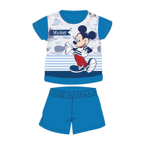 Nyári rövid ujjú pamut baba pizsama - Disney Mickey egér - csíkos - középkék - 80