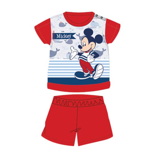 Nyári rövid ujjú pamut baba pizsama - Disney Mickey egér - csíkos - piros - 80