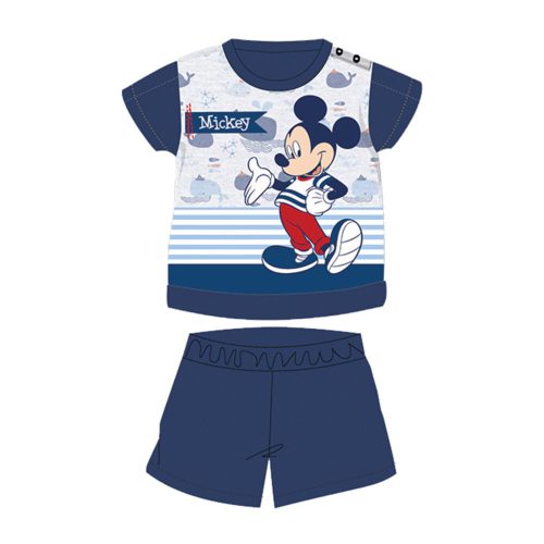 Nyári rövid ujjú pamut baba pizsama - Disney Mickey egér - csíkos - sötétkék - 80