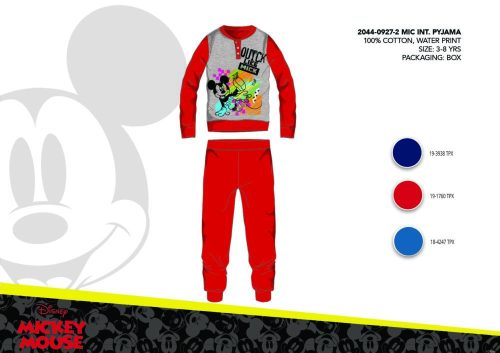 Téli pamut interlock gyerek pizsama - Disney Mickey egér - piros - 104