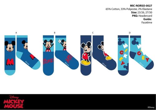 Disney Mickey egér gyerek pamut normál zokni - 4 pár/csomag - 23-26