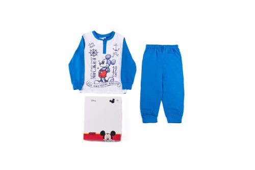 Hosszú vékony pamut gyerek pizsama - Mickey egér - 110 - középkék