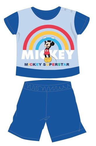 Disney Mickey Mouse letní dětské pyžamo s krátkým rukávem - bavlněné žerzejové pyžamo - se vzorem srdce - středně modré - 92