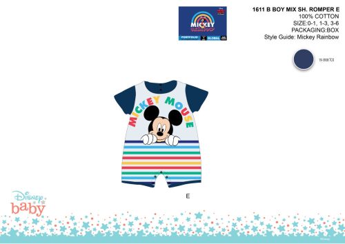 Disney Mickey egér nyári rövid ujjú baba rugdalózó - csíkos - fehér-sötétkék - 0-1 hónapos babá