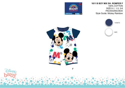 Disney Mickey egér nyári rövid ujjú baba rugdalózó - fehér-sötétkék - 0-1 hónapos babának