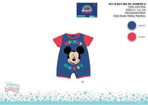 Disney Mickey egér nyári rövid ujjú baba rugdalózó - sötétkék-piros - 0-1 hónapos babának