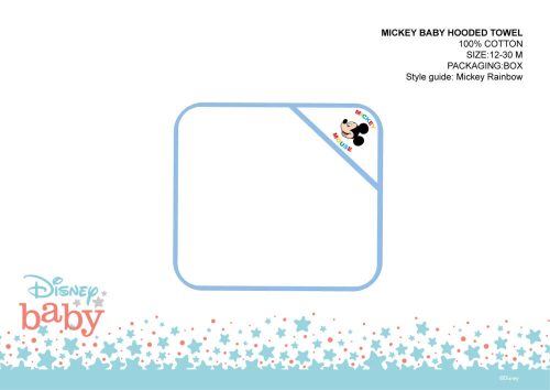 Disney Mickey egér kapucnis babatörölköző - hímzett mintával - fehér-világoskék