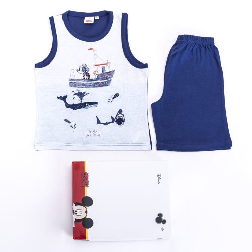 Chlapčenské bavlnené pyžamo Mickey mouse - pyžamko bez rukávov - letný komplet - tmavomodré - 122
