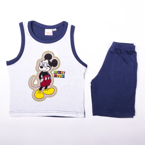 Completo estivo da bambino in cotone con Topolino - set t-shirt-pantaloncini - blu scuro - 128