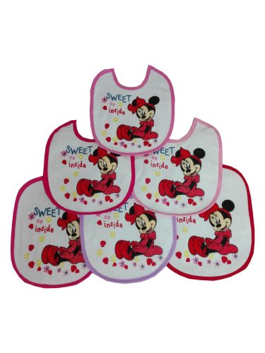 Detský podbradník Minnie Mouse 6 kusov/balenie - bavlnený podbradník - svetloružovo-ružovo-tmavoružovo-ružovo-červeno-fialový