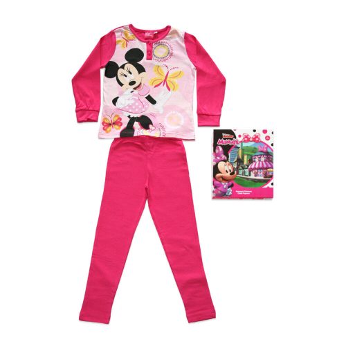 Hosszú vékony pamut gyerek pizsama - Minnie egér - pillangókkal - Jersey - pink - 116