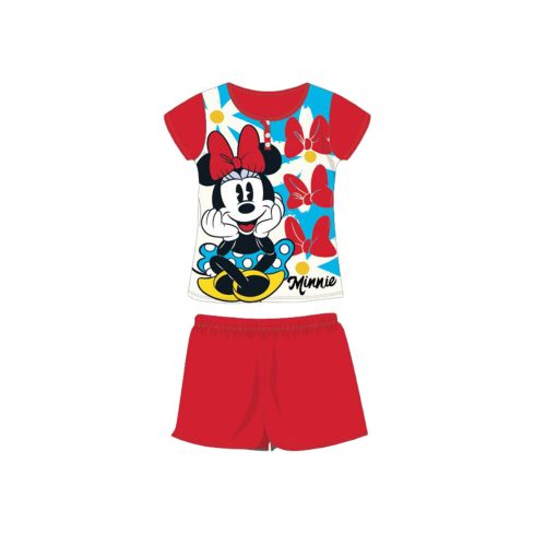 Nyári rövid ujjú gyerek pamut pizsama - Disney Minnie egér - piros - 104