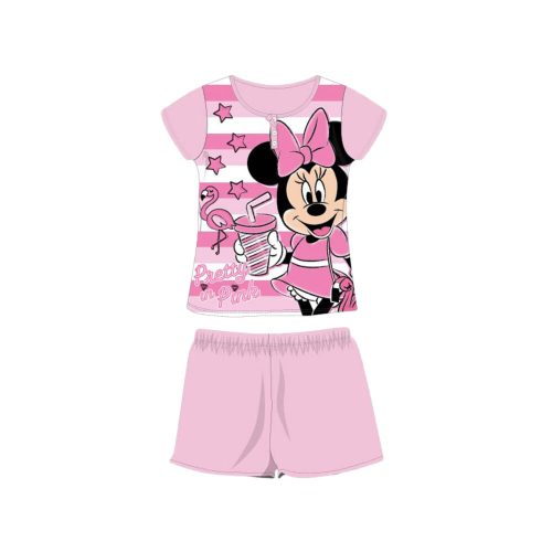 Nyári rövid ujjú gyerek pamut pizsama - Disney Minnie egér - csíkos - világosrózsaszín - 140