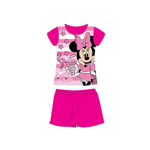 Nyári rövid ujjú gyerek pamut pizsama - Disney Minnie egér - csíkos - pink - 110