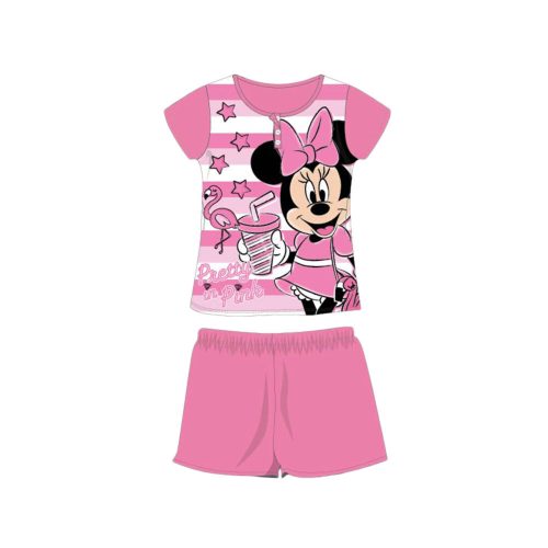 Nyári rövid ujjú gyerek pamut pizsama - Disney Minnie egér - csíkos - rózsaszín - 104