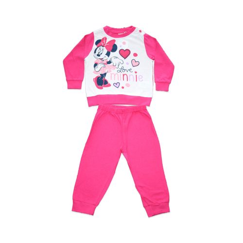 Hosszú vékony pamut baba pizsama - szivecskés Minnie egér - Jersey - pink - 80