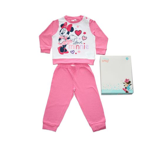 Hosszú vékony pamut baba pizsama - szivecskés Minnie egér - Jersey - rózsaszín - 80