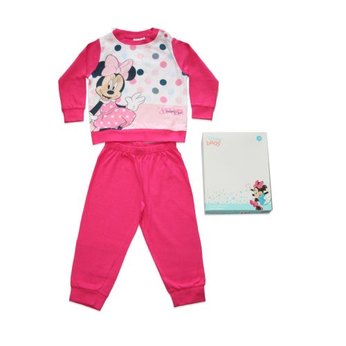 Hosszú vékony pamut baba pizsama - pöttyös Minnie egér - Jersey - pink - 86