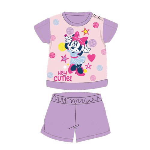 Nyári rövid ujjú pamut baba pizsama - Disney Minnie egér - csillagos - világoslila - 86