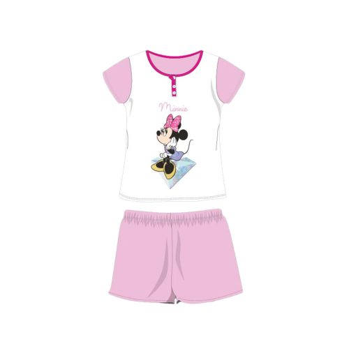 Nyári rövid ujjú gyerek pamut pizsama - Disney Minnie egér - Minnie felirattal - világosrózsaszín - 104