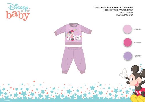 Téli pamut interlock baba pizsama - Disney Minnie egér - világoslila - 92