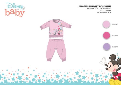 Téli pamut interlock baba pizsama - Disney Minnie egér - világosrózsaszín - 86