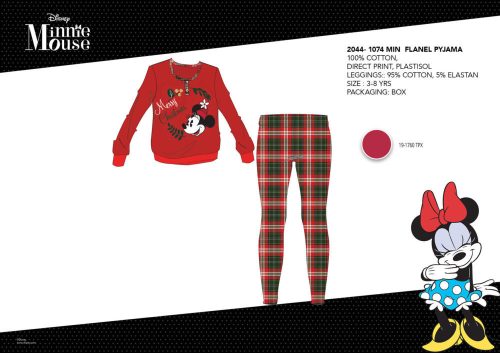 Téli vastag pamut gyerek pizsama - flanel pizsama - Disney Minnie egér - piros - 104