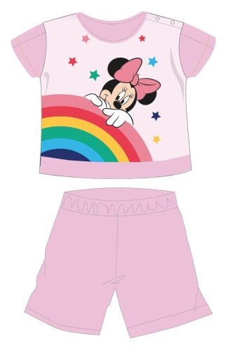 Disney Minnie egér nyári rövid ujjú baba pizsama - pamut jersey pizsama - szívárvány mintával - világosrózsaszín - 80
