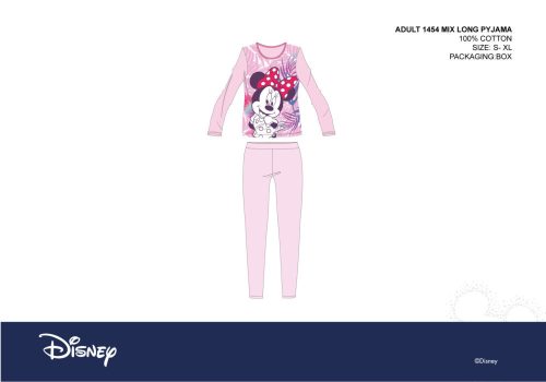 Disney Minnie egér női jersey pizsama - pamut pizsama - világosrózsaszín-lila - XS