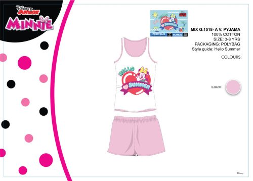 Disney Minnie egér nyári ujjatlan gyerek pizsama - pamut pizsama - világosrózsaszín - 104