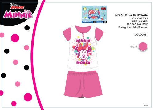 Disney Minnie egér nyári rövid ujjú gyerek pizsama - pamut pizsama - rózsaszín - 104
