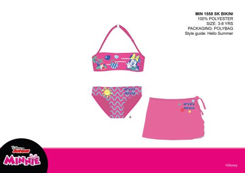 Completo costume da bagno Disney Minnie Mouse per bambina - bikini+gonna - rosa scuro - 104