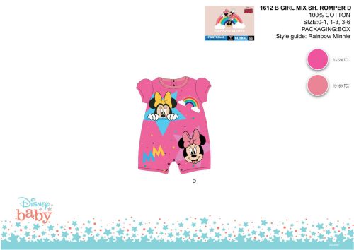 Letní dětský dupač s krátkým rukávem Disney Minnie mouse - růžový - pro miminka 0-1 měsíce